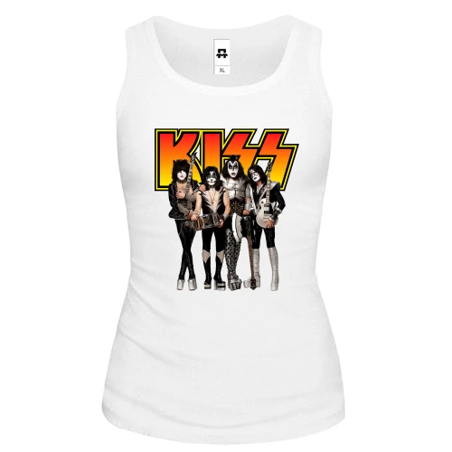 Женская майка, белый, с рок группой KISS