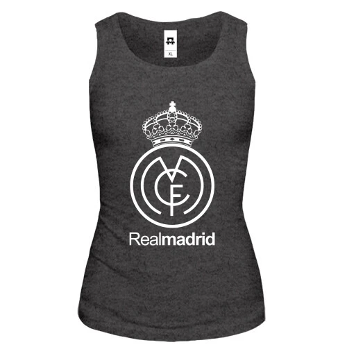 Женская майка, серый меланж, с белой эмблемой Real Madrid