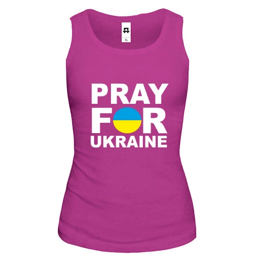 Жіноча майка з написом «Pray for Ukraine» у синьо-жовтому колі