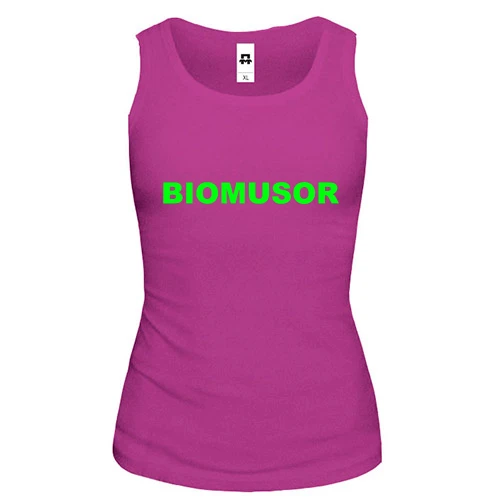 Жіноча майка, фіолетовий, з написом "Biomusor"
