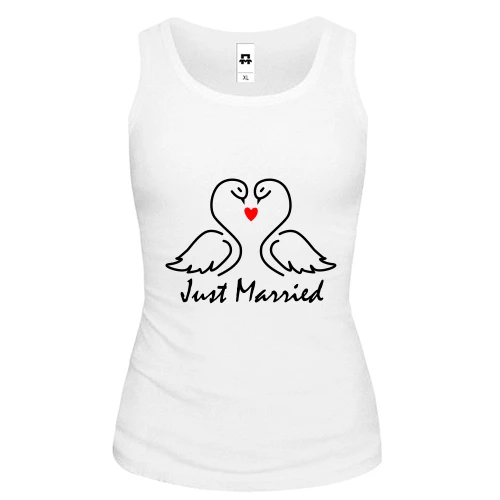 Женская майка Just Married с контурными лебедями