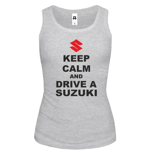 Женская майка, серый меланж, Keep calm and drive a SUZUKI