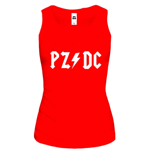 Жіноча майка, Червоний, з надписом "PZ DC" (AC DC)