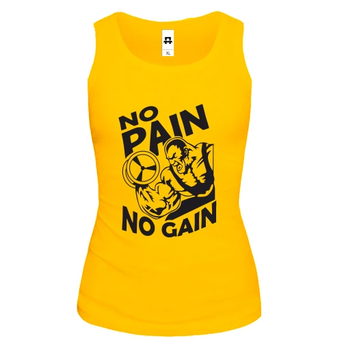 Жіноча майка, Жовтий, з бодібілдером «No pain no gain»