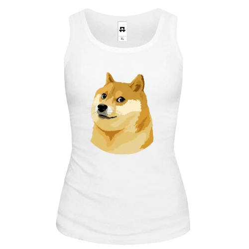 Женская майка, белый, с мэмом wow doge