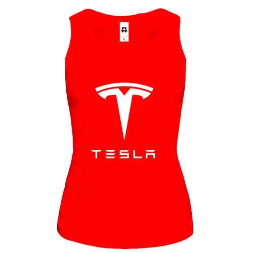 Женская майка, красный, с лого Tesla