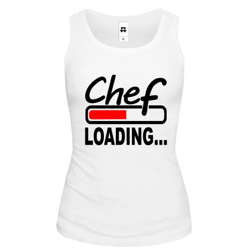 Женская майка, белый, с надписью "chef" шеф-повар