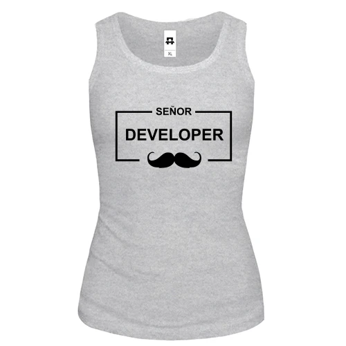 Женская майка с надписью "Senior Developer"