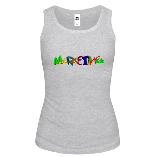Женская майка с надписью "Маркетинг"