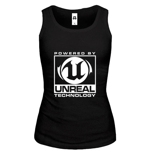 Женская майка, Черный, Unreal technology powered by