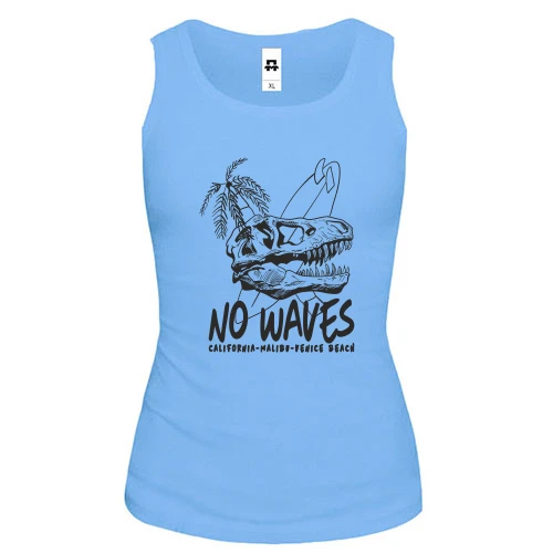 Женская майка No waves Серфинг Динозавр