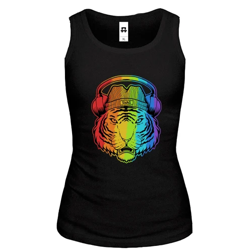 Женская майка, черный, Rainbow Tiger