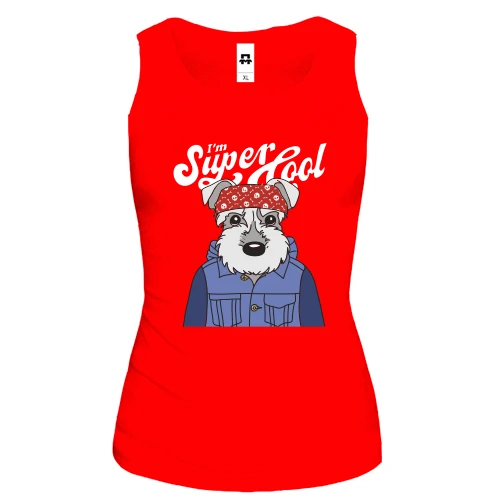 Жіноча майка, червоний, з собакою "I'm Super Cool"