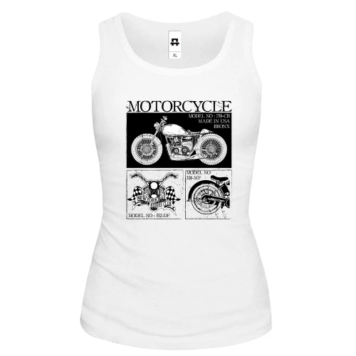 Женская майка, белый, Motorcycle Black and White