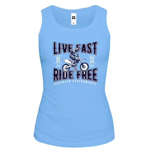 Женская майка, синий, Live Fast Ride Free