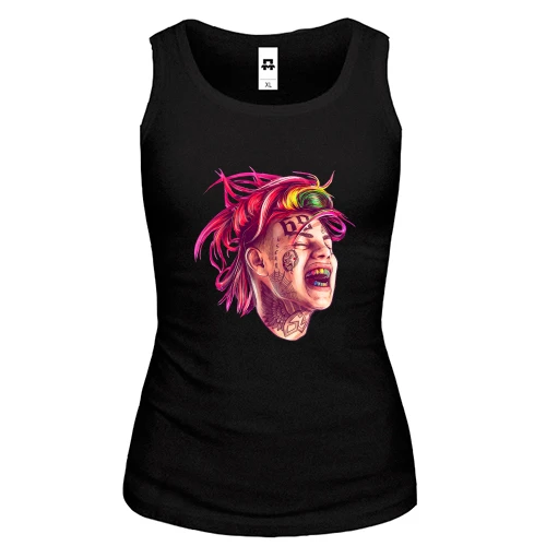 Жіноча майка, чорний, Tekashi with rainbow teeth