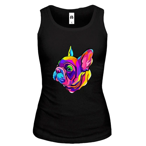 Женская майка, черный, Dog multicolor art