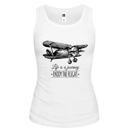 Женская майка, белый, с бипланом - Enjoy the fly
