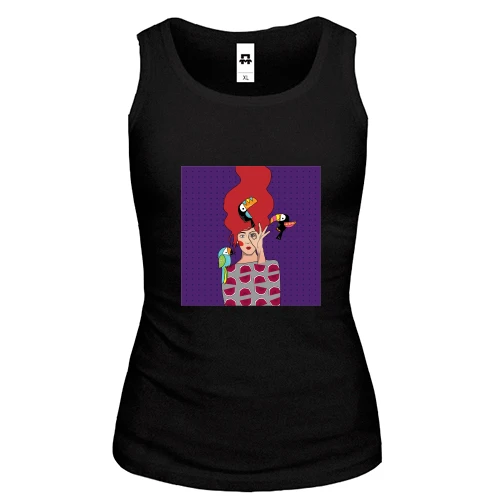 Женская майка Redhead girl with birds