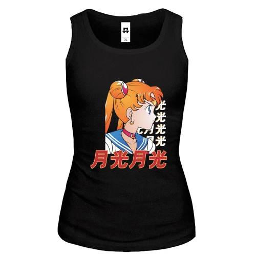 Женская майка Anime girl with hieroglyphs
