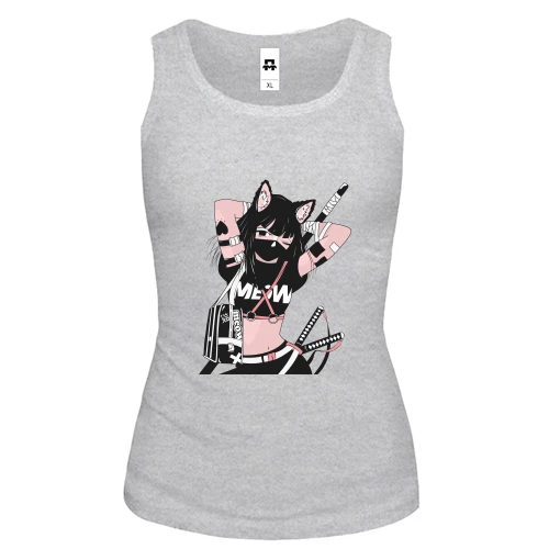 Женская майка Cat girl in black mask