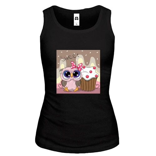 Жіноча майка Baby owl with cupcake