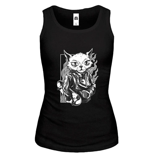 Жіноча майка Cat with skate black and white