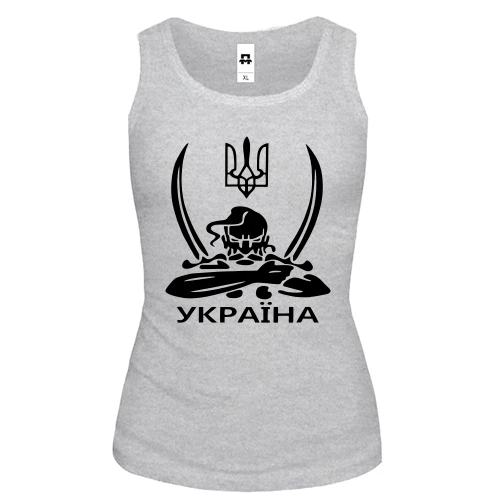 Жіноча майка, Сірий меланж, Україна (козак з шаблями)