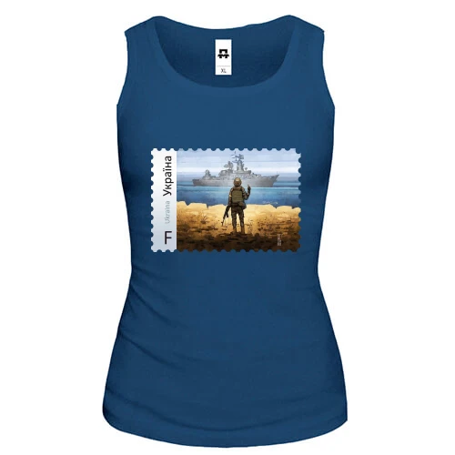 Женская майка с маркой Русский корабль. Иди нах*й!
