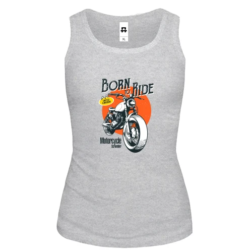 Женская майка, серый меланж, с винтажным мото "Born to Ride"