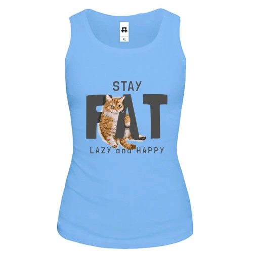 Жіноча майка з котиком "Fat Lazy and Happy"