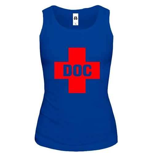 Женская майка с красным крестом "DOC"