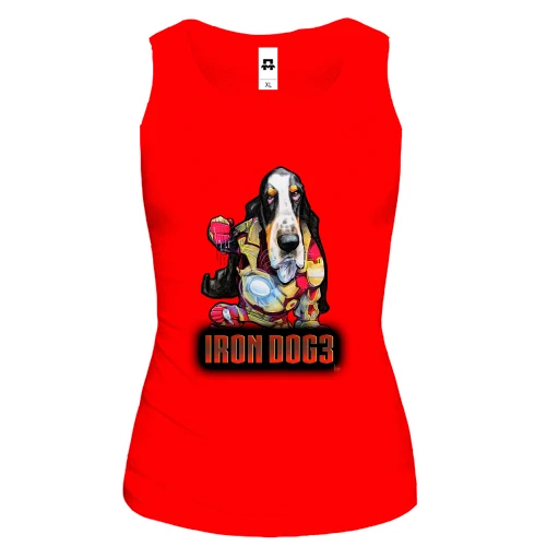 Женская майка, красный, с собакой "Iron dog"