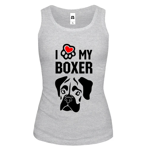 Женская майка, серый меланж, I love my boxer