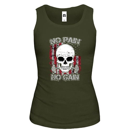 Женская майка NO PAIN NO GAIN с черепом и штангой