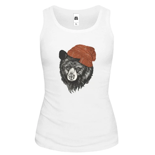 Жіноча майка, білий, з медведем у шапці