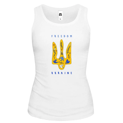 Жіноча майка з тризубом, квітами та птахами «FREEDOM UKRAINE»