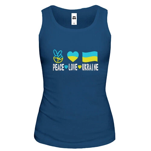 Женская майка, синий, Peace and love Ukraine