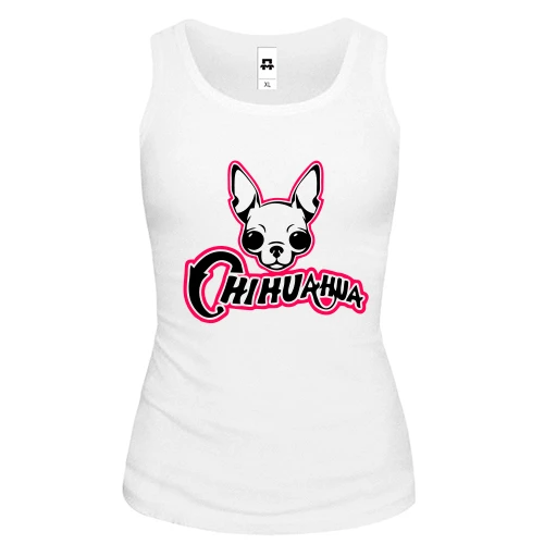 Женская майка, белый, с чихуахуа и розовой надписью «CHIHUAHUA»