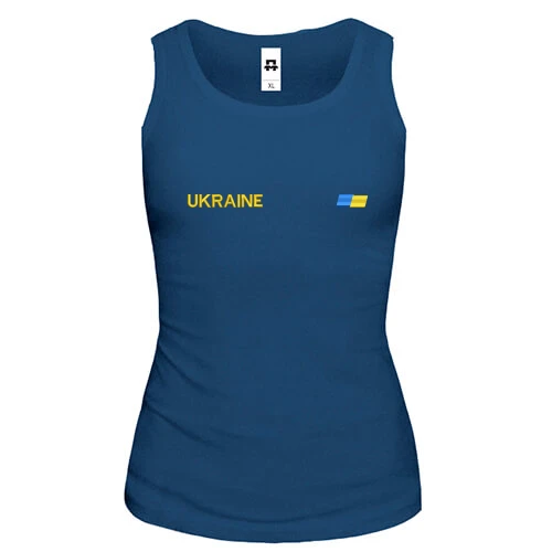 Женская майка, синий, Ukraine с мини флагом на груди