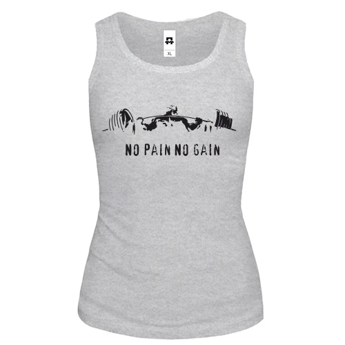 Женская майка, Серый меланж, с атлетом со штангой «No pain no gain»