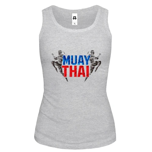 Женская майка Муай тай с надписью «MUAY THAI» и силуэтами бойцов