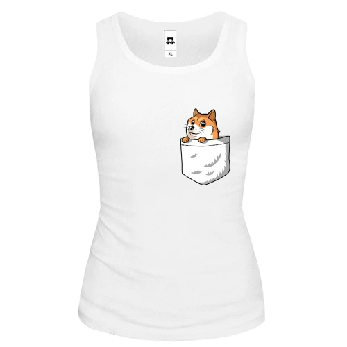 Женская майка, белый, с wow doge в кармане