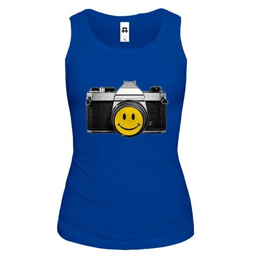Женская майка "Фотоаппарат со смайлом"