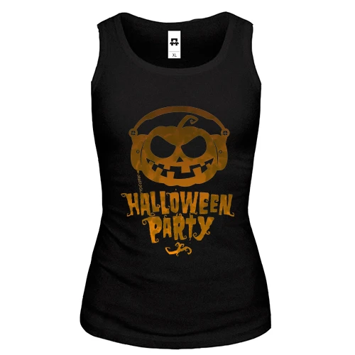 Женская майка Halloween Party с тыквой в наушниках