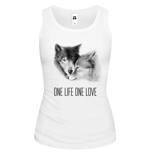Жіноча майка, білий, з вовками One Life One Love