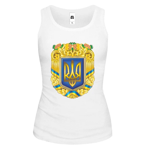 Женская майка с большим гербом Украины, колосьями и калиной