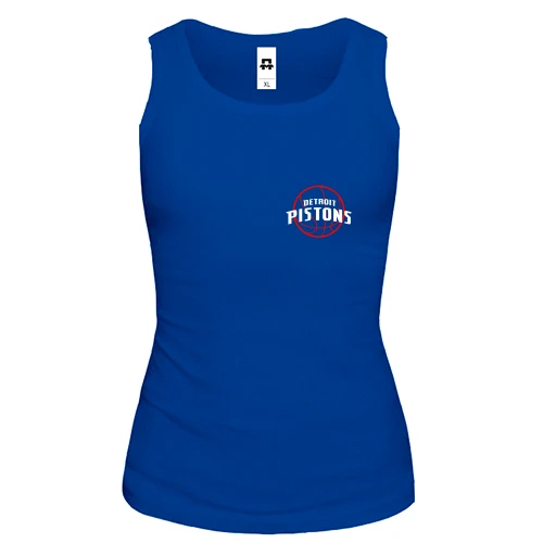 Женская майка, синий, Detroit Pistons с красным мячом