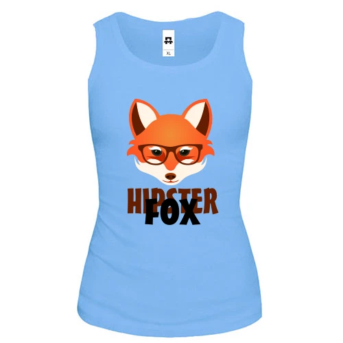 Жіноча майка, синій, з лисицею Hipster Fox