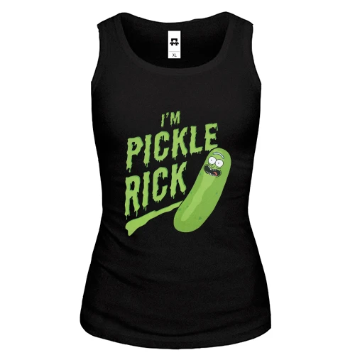 Женская майка с крупной зелёной надписью «I'm Pickle Rick»